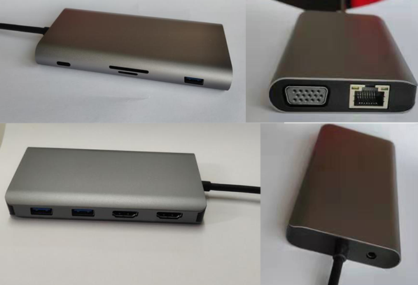 Projeto novo 11 de BAIAO em 1 tipo estação de ancoragem do portátil do cubo do adaptador de USB C do porto de C