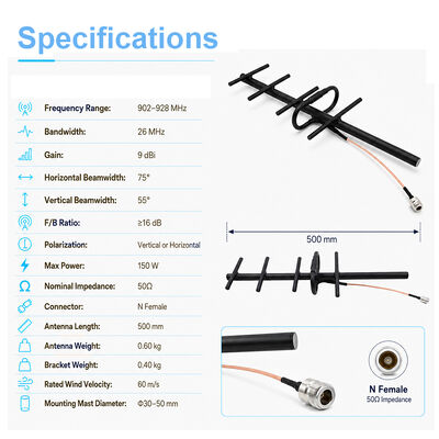 GSM Yagi Antenna 9dBi Alto Ganho Exterior 3G 4G Yagi Antenna Polarização Vertical/Horizontal para Reforço de Sinais Celulares